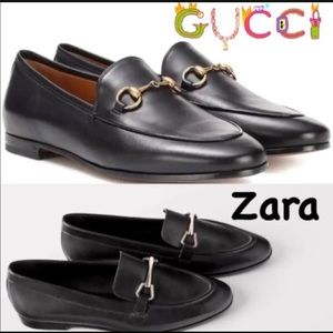 ZARA Leather Flats Loafers with Front Metal Buckle Detail Sz 6.5 EU 37